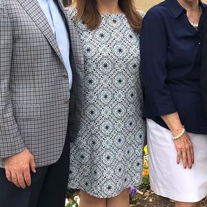 LOFT Blue Medallion Long Sleeve Pullover Dress